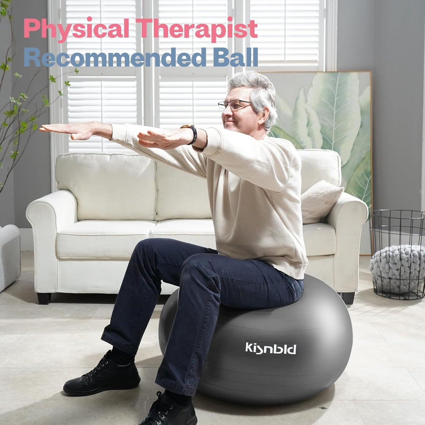 Exercise Ball, Extra Thick Yoga Ball for Workout Pregnancy Stability, 4 Sizes Anti-Burst Balance Ball with Foot Pump - Heavy Duty Fitness Ball Chair for Office, Home & Gym