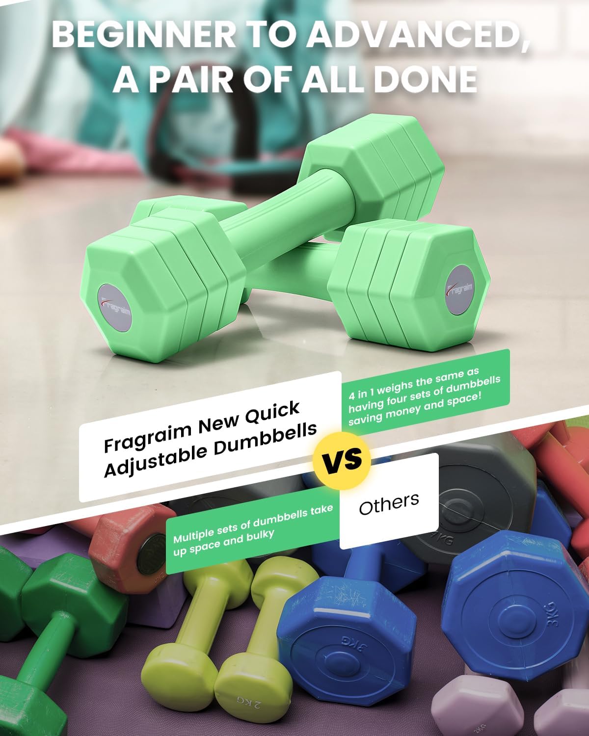 Adjustable Dumbbells Set, 4 in 1 Hand Weights Set for Women Men 10 LB/ 12 LB Dumbbell Pair Each 2lbs 3lbs 4lbs 5lbs Weights Dumbbells Set with TPU Soft Rubber Handle for Home Gym Exercise Fitness