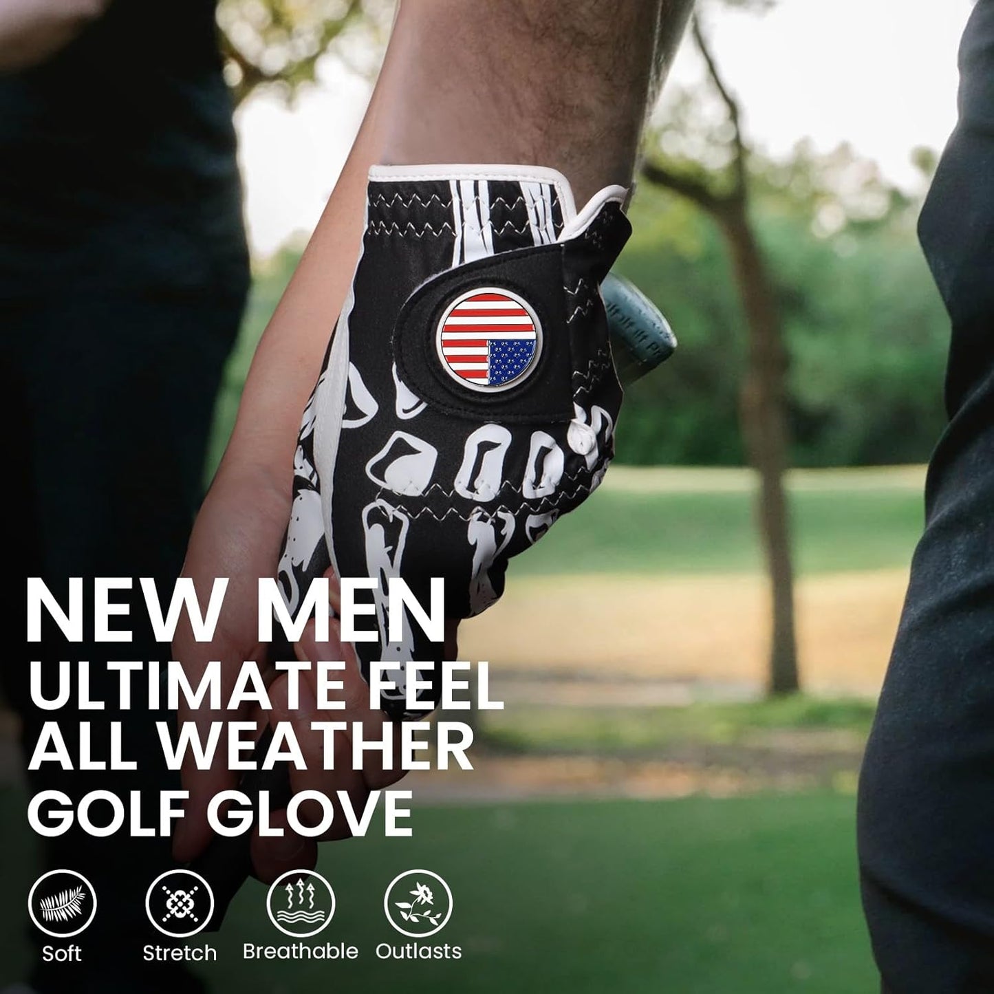 FINGER TEN Golf Gloves Men Right Handed Golfer Left Hand with Ball Marker 2 Pack Leather Breathable Comfortable Weathersof Grip Size Small Medium ML Large XL