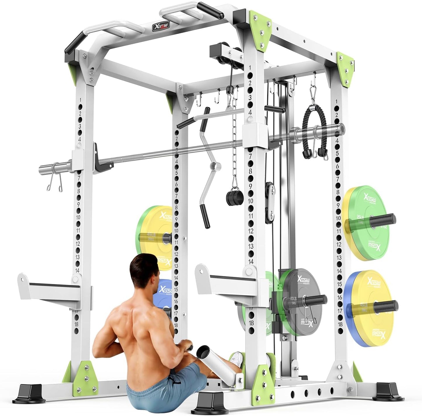 Power Rack Power Cages Multi-Function Squat Rack with Cable Crossover System Selectable More Training Attachment Weight Cage for Garage & Home Gym