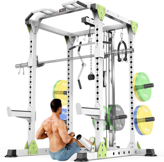 Power Rack Power Cages Multi-Function Squat Rack with Cable Crossover System Selectable More Training Attachment Weight Cage for Garage & Home Gym