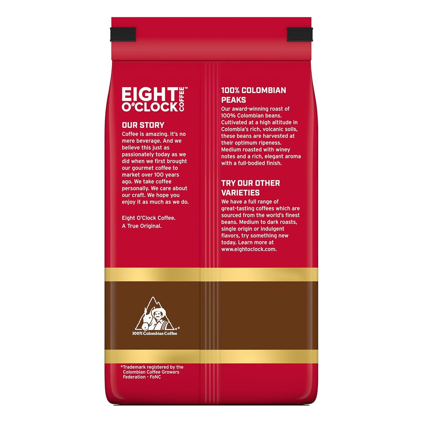Eight O'Clock Coffee 100% Colombian Peaks Ground Coffee, Medium Roast, 20 Ounce (Pack of 1) - Rich, Winey & Full Bodied