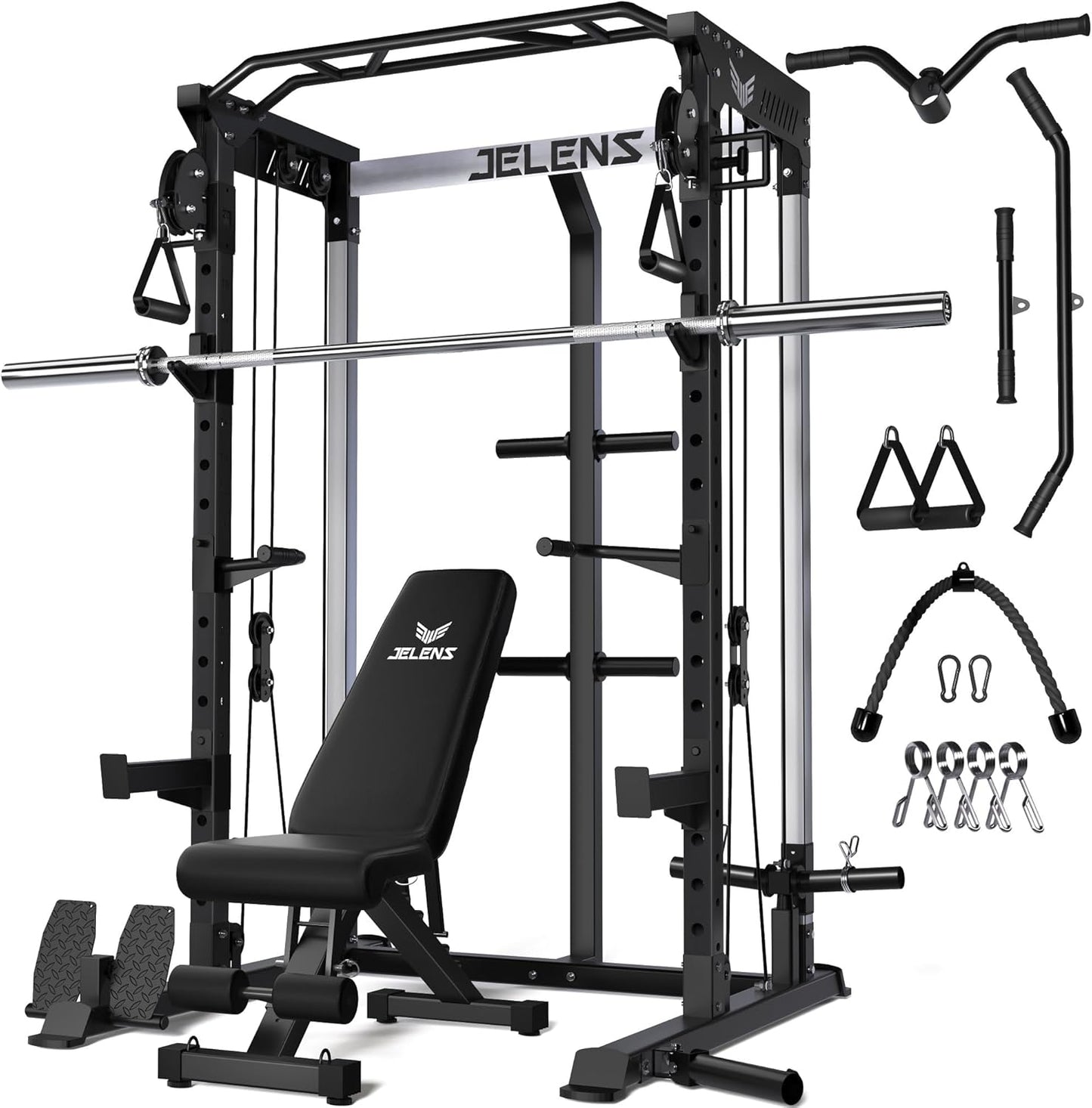Power Cage, 2000LBS Multi-Function C21 Power Rack with Dual Pulley Cable Crossover System, All-in-One Squat Rack with More Training Attachments