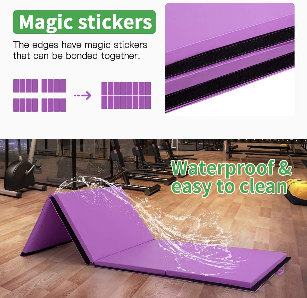 Gymnastics Tumbling Mats Portable Gymnastics Mat Foldable Tumbling Mat 2'x6'/4'x8' PU Leather Exercise Mat Yoga Mat with Carrying Handles for home Workout outdoor Yoga Gymnastics