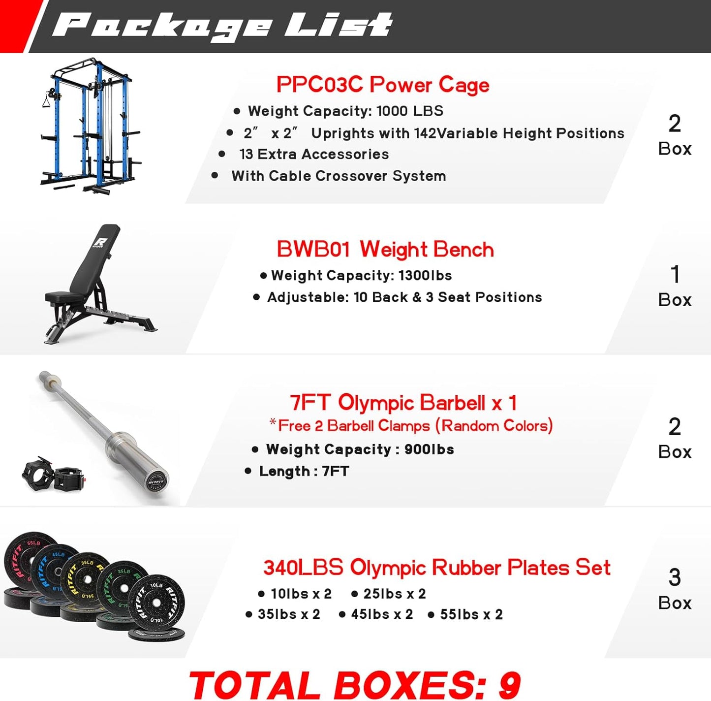 RitFit Power Cage with Optional LAT PullDown/Cable Crossover, 1000LB Squat Rack for Home & Garage Gym, with Weight Storage Rack and More Training Attachments, ASTM-Certified