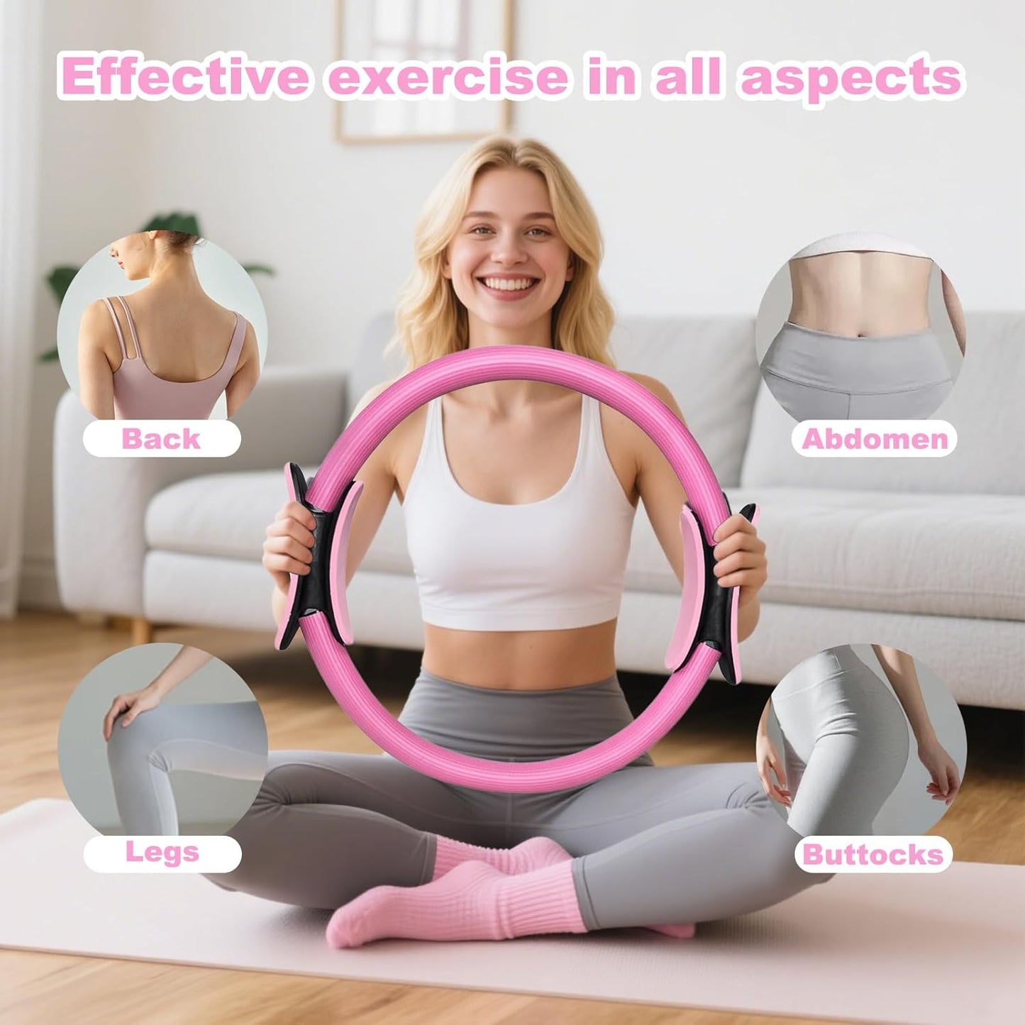 Pilates Ring Circle Set 13 Pcs Exercise Equipment Accessories for Women Workouts Pilates Ball Stretching Strap Magic Circle Yoga Ring Gym Back Bag Resistance Band Anti Slip Socks