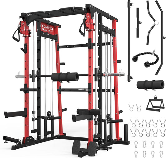 Smith Machine,2200 LBS Squat Rack for Home Gym with Dual Pulley System,Multifunctional Power Rack Cage for Strength Training with More Attachments