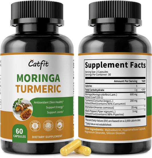 2 Pack Moringa Capsules 10-in-1 Superfood Supplement – Turmeric Curcumin, Bromelain & Black Pepper – Antioxidant, Energy & Skin Support – Vegan, Non-GMO