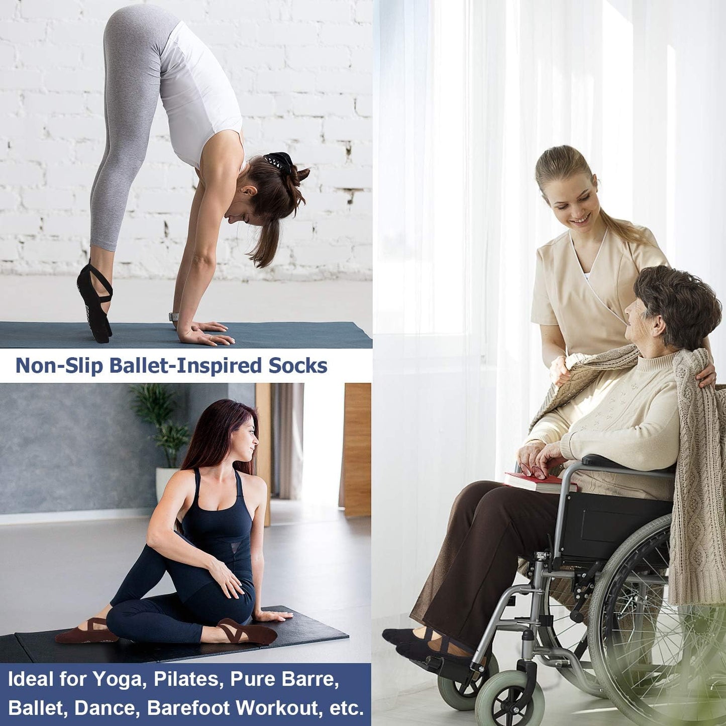 Ozaiic Yoga Socks for Women Non-Slip Grips & Straps, Ideal for Pilates, Pure Barre, Ballet, Dance, Barefoot Workout