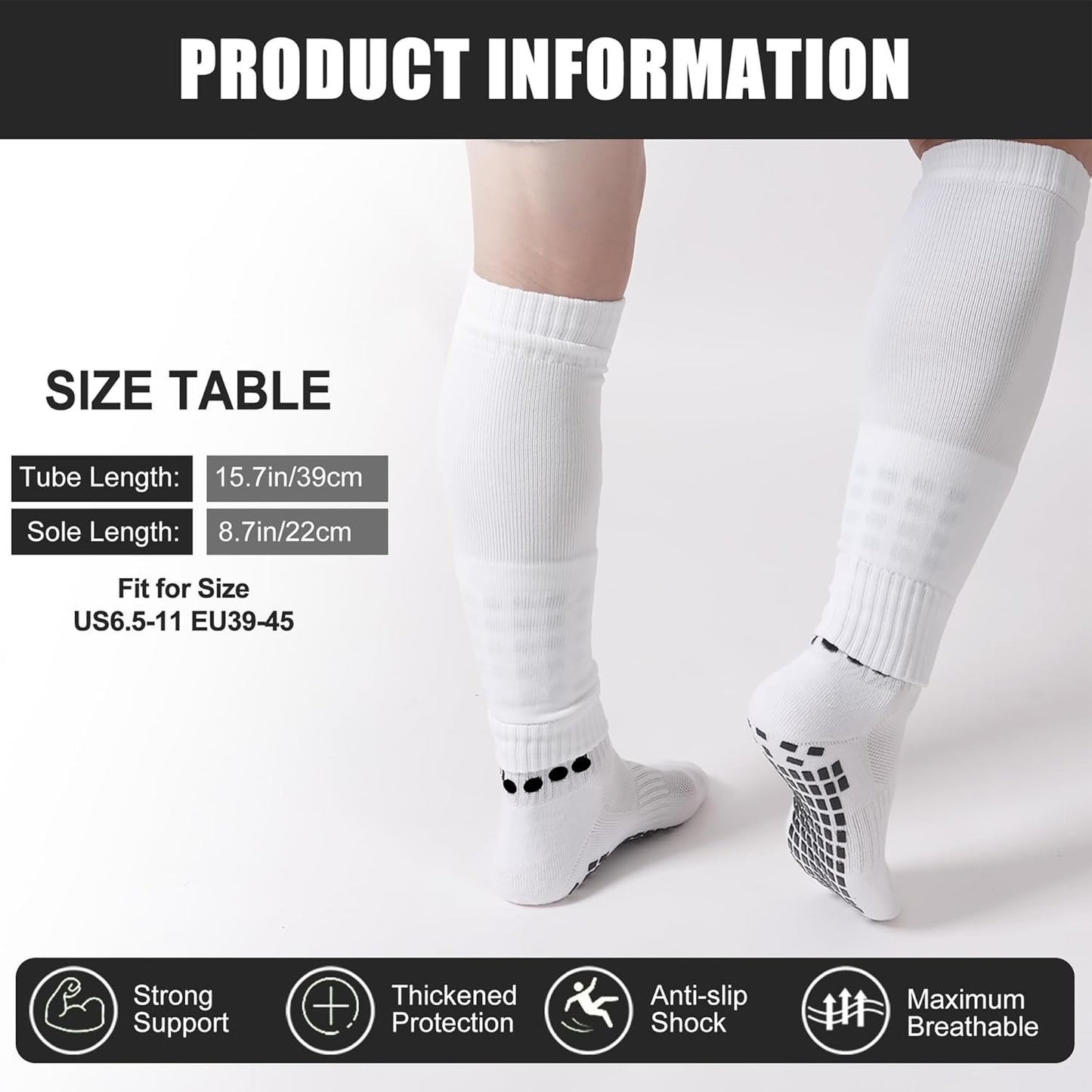 2 Set Grip Soccer Socks and Shin Guard Sleeves Non Slip Soccer Sleeve Socks for Men Women
