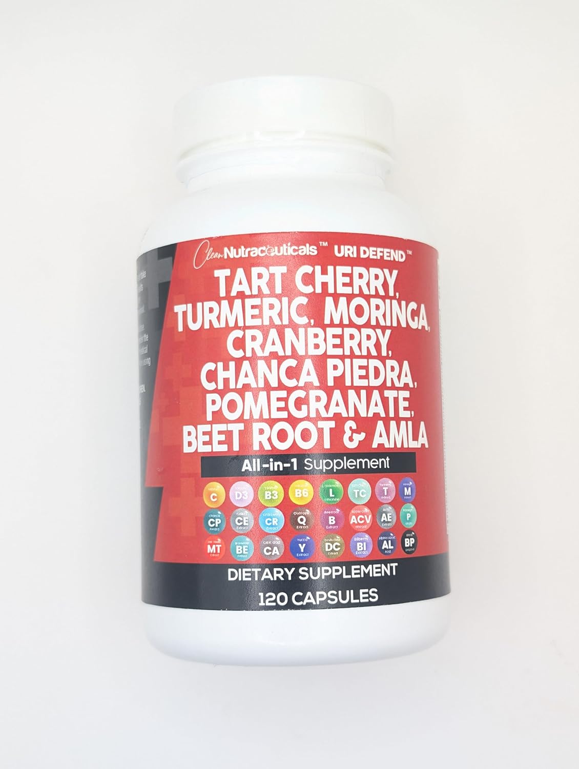 Clean Nutraceuticals Tart Cherry Extract Capsules with Turmeric Moringa Cranberry Chanca Piedra Celery Quercetin ACV Pomegranate L Selenomethionine - Uric Levels - 120 Ct