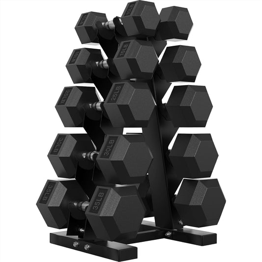 Hex Dumbbell Sets with Rack, 60-550 lb Rubber Encased Exercise & Fitness Dumbbells Set with Rack Option, Hand Weight for Strength Training, Weight Dumbbells