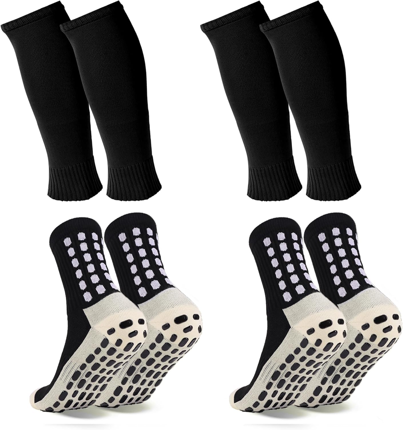2 Set Grip Soccer Socks and Shin Guard Sleeves Non Slip Soccer Sleeve Socks for Men Women