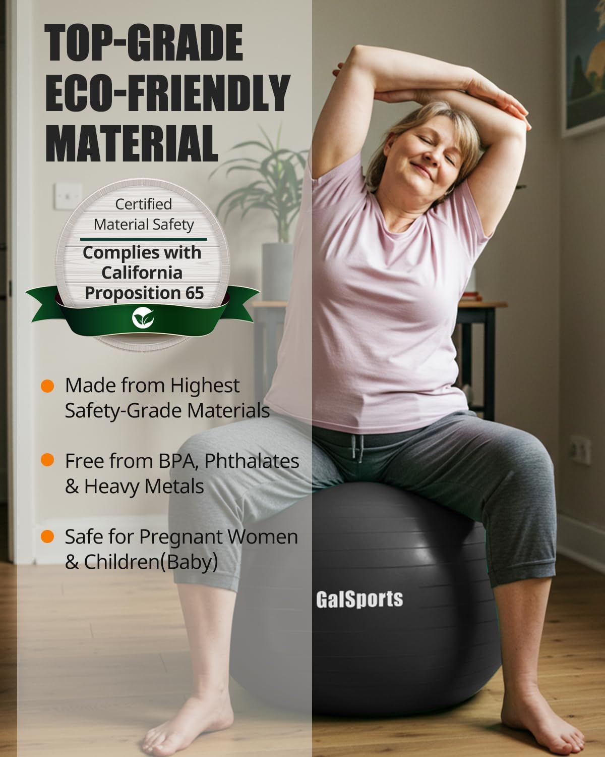 GalSports Anti-Burst Slip Resistant Stability Ball - Swiss Ball for Home Gym & Physical Therapy