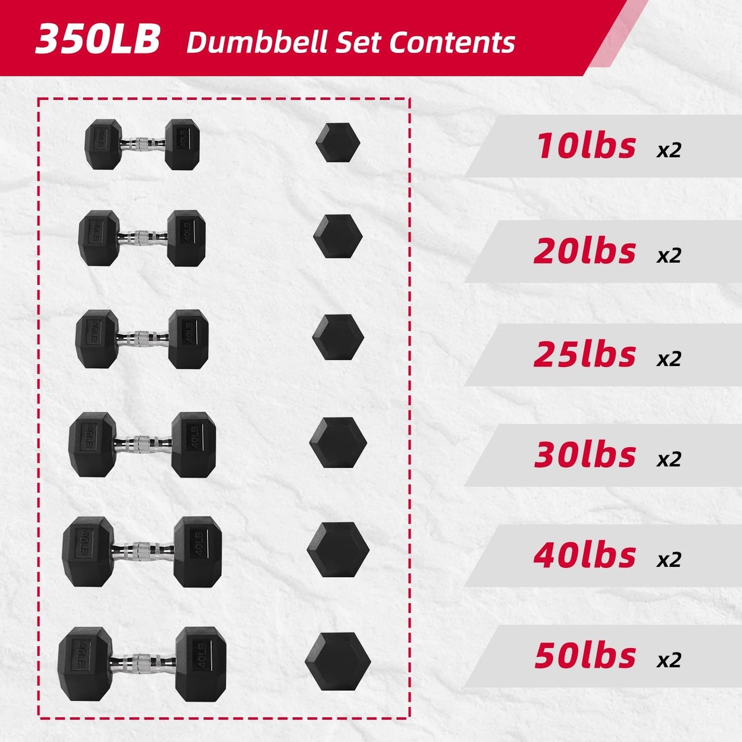 350/450/550 lbs Hex Weight Dumbbell Sets with Rack 5-50 lbs Hand Weights for Strength Training for Home Gyms Men Women Rubber Iron Rubber Coated Exercise & Fitness Muscle