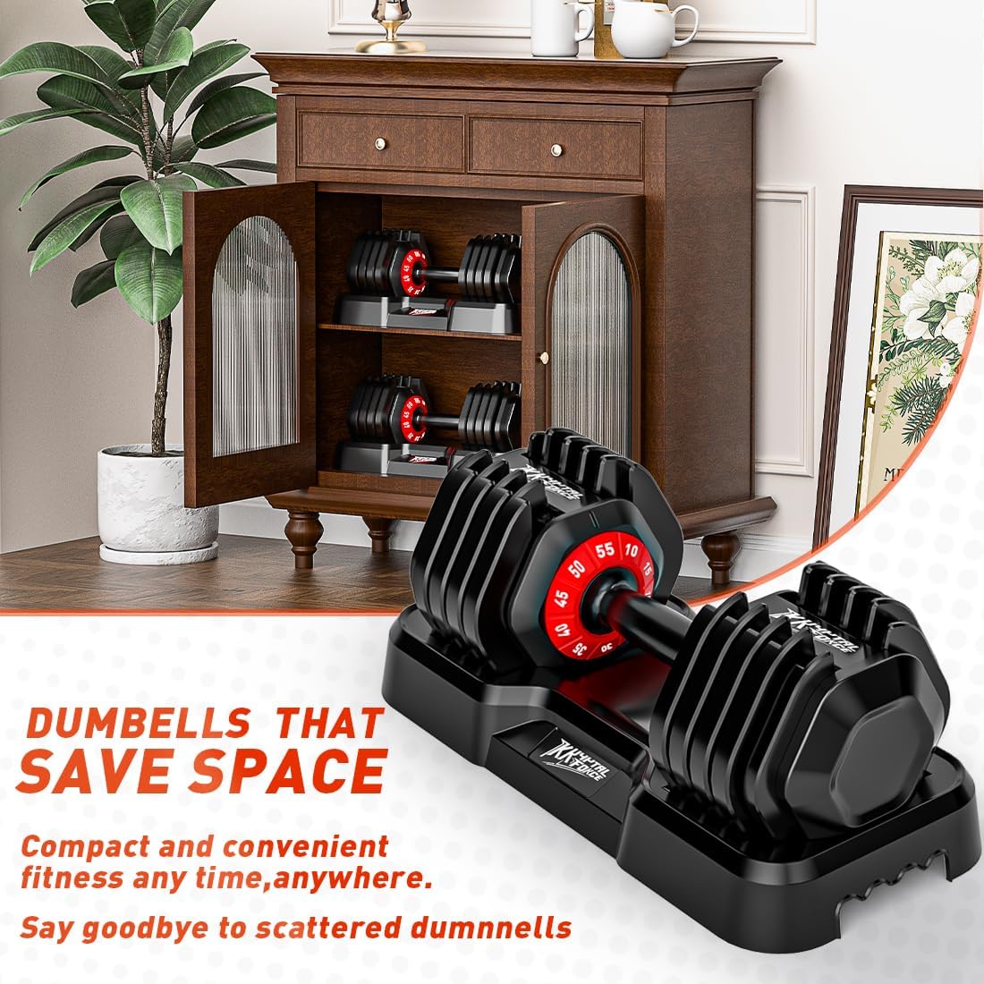 25/55lbs Adjustable Dumbbells Set, Dumbbells with Anti-Slip Metal Handle for Exercise & Fitness Fast Adjust Weight for Full Body Workout Fitness