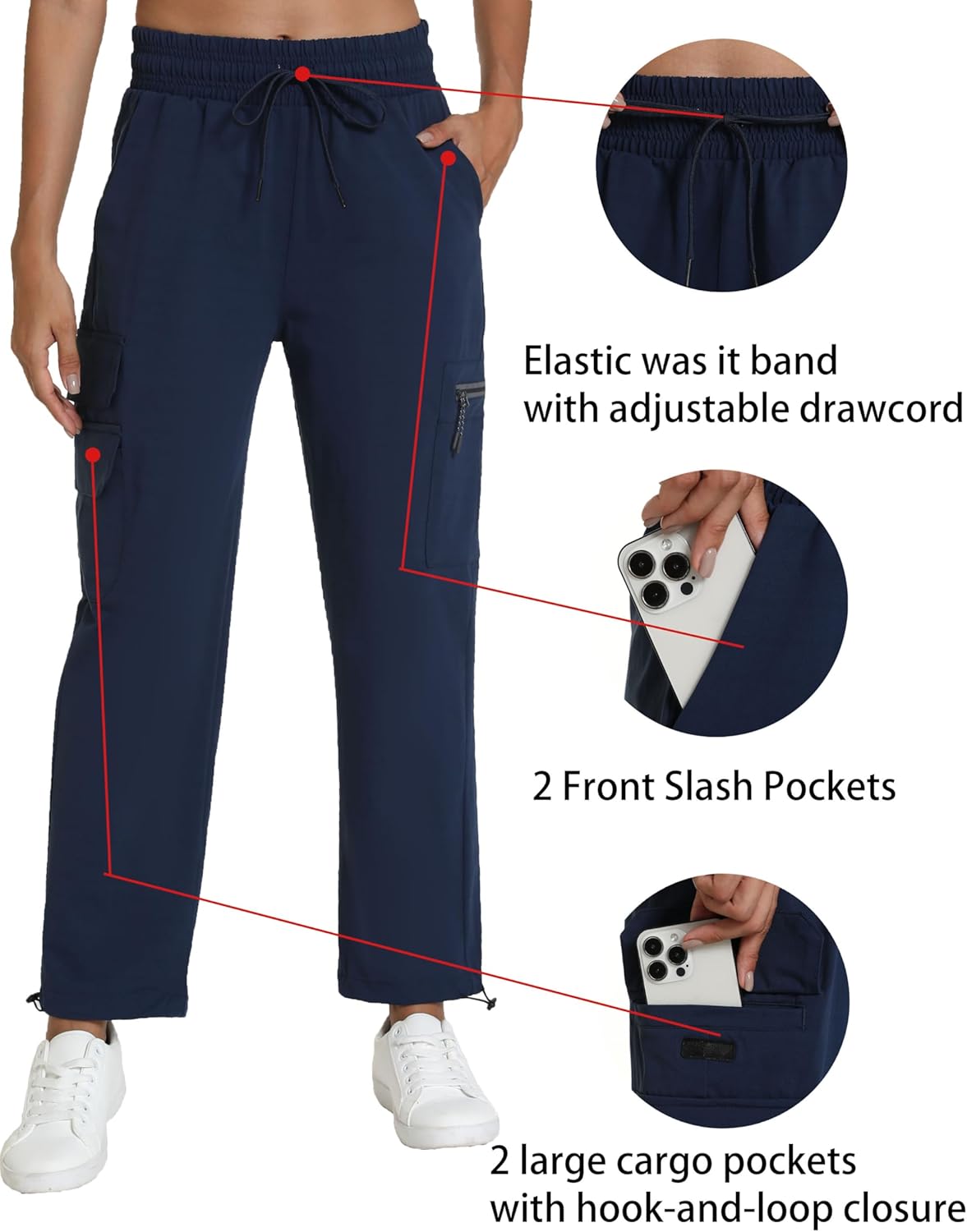 Women's Hiking Pants with Pockets - Travel Lounge Outdoor Quick Drying Lightweight Water Resistant Joggers