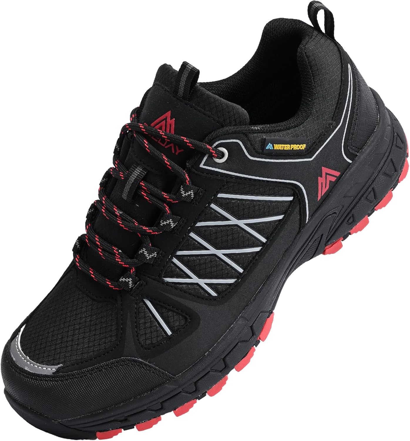 Queday Men's Waterproof Hiking Shoes Lightweight Anti Slip Outdoor Ankle Boots Breathable Hike Trekking Trails Shoe