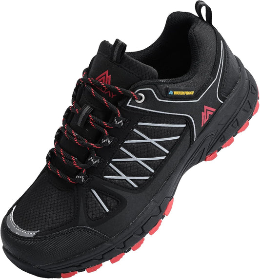 Queday Men's Waterproof Hiking Shoes Lightweight Anti Slip Outdoor Ankle Boots Breathable Hike Trekking Trails Shoe