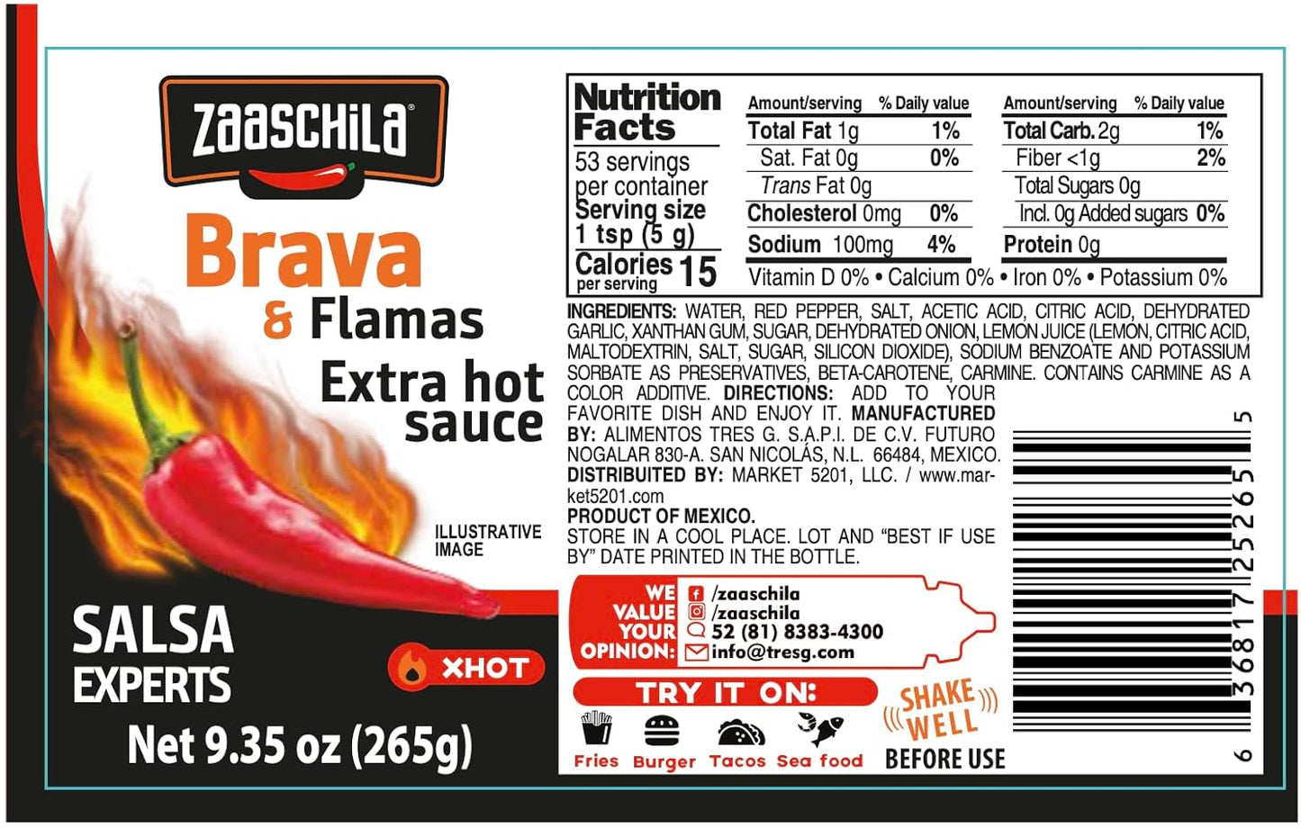 Zaaschila Mexican Sauce Guacamole-Habanero, Habanero, Brava 9.35oz (265g) 3pc pack (Packaging may vary)