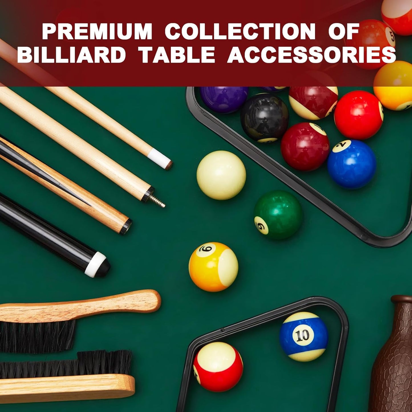 Jenaai 55 Pcs Pool Table Accessories 16 Pcs Billiard Balls 6 Set Pool Sticks Triangle Diamond Ball Holder Cue Chalks Cue Tip and Brush Set