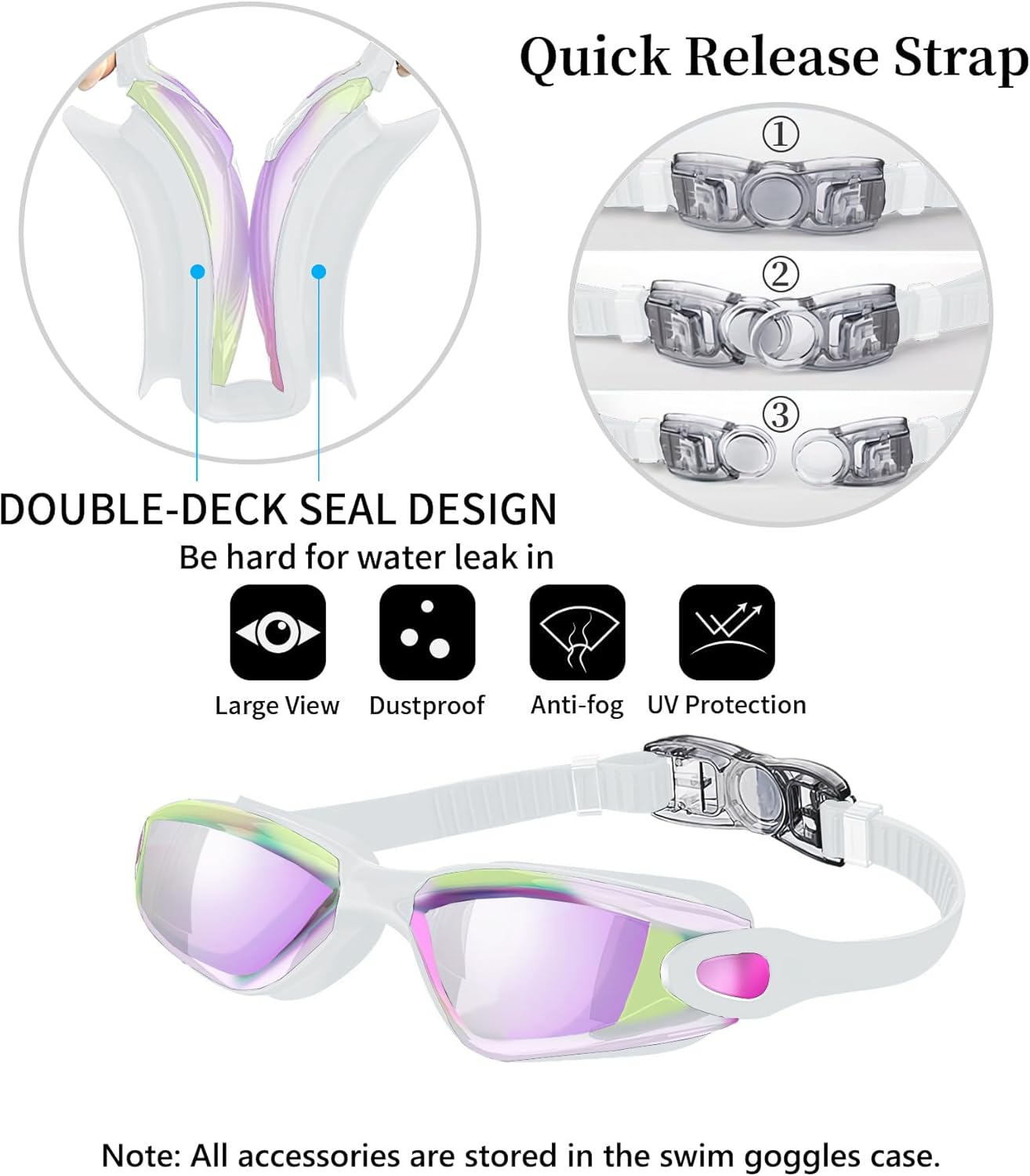 Swim Goggles Swimming Goggles No Leaking with Nose Clip, Earplugs, Swim Cap and Case for Men Women