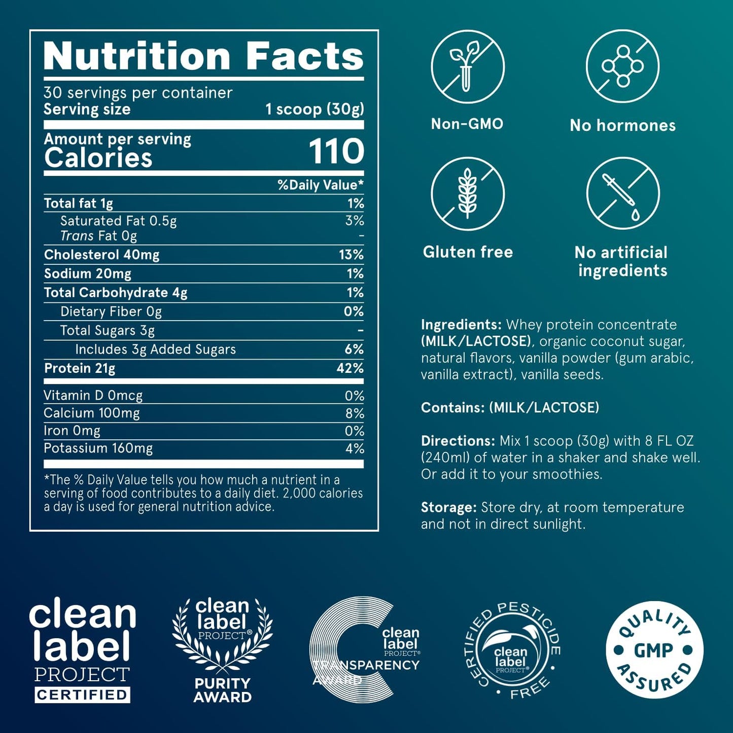 Puori Whey Protein Powder - Bourbon Vanilla - PW1 Pasture Raised, Grass-Fed & Non-GMO - 100% Natural and Pure for Muscle Growth - 21g Protein 1.98lbs - Gluten-Free