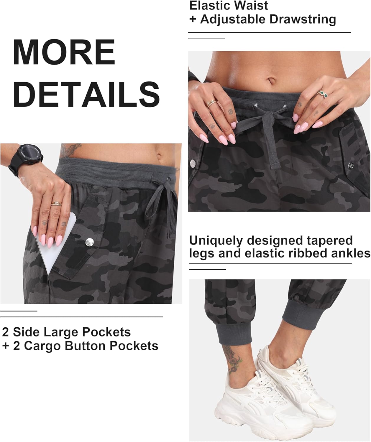 MoFiz Women's Outdoor Cargo Pants Lightweight Joggers Elastic Waist Athletic Hiking Sweatpants Casual Travel Pant with Pocket