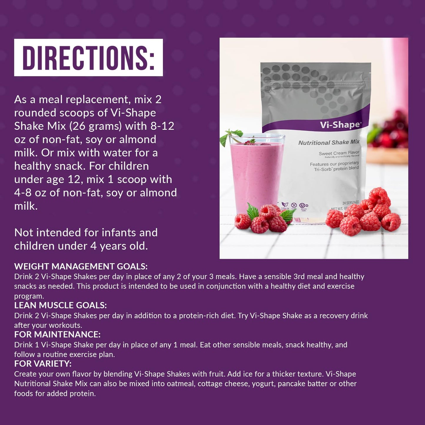 Vi-Shape Raspberry Super Biotin 1 Shake Pouch (24 Servings) + 1 Box Raspberry Mix-in (15 Servings) Delicious ViShape Shake with Strawberry Mix-in