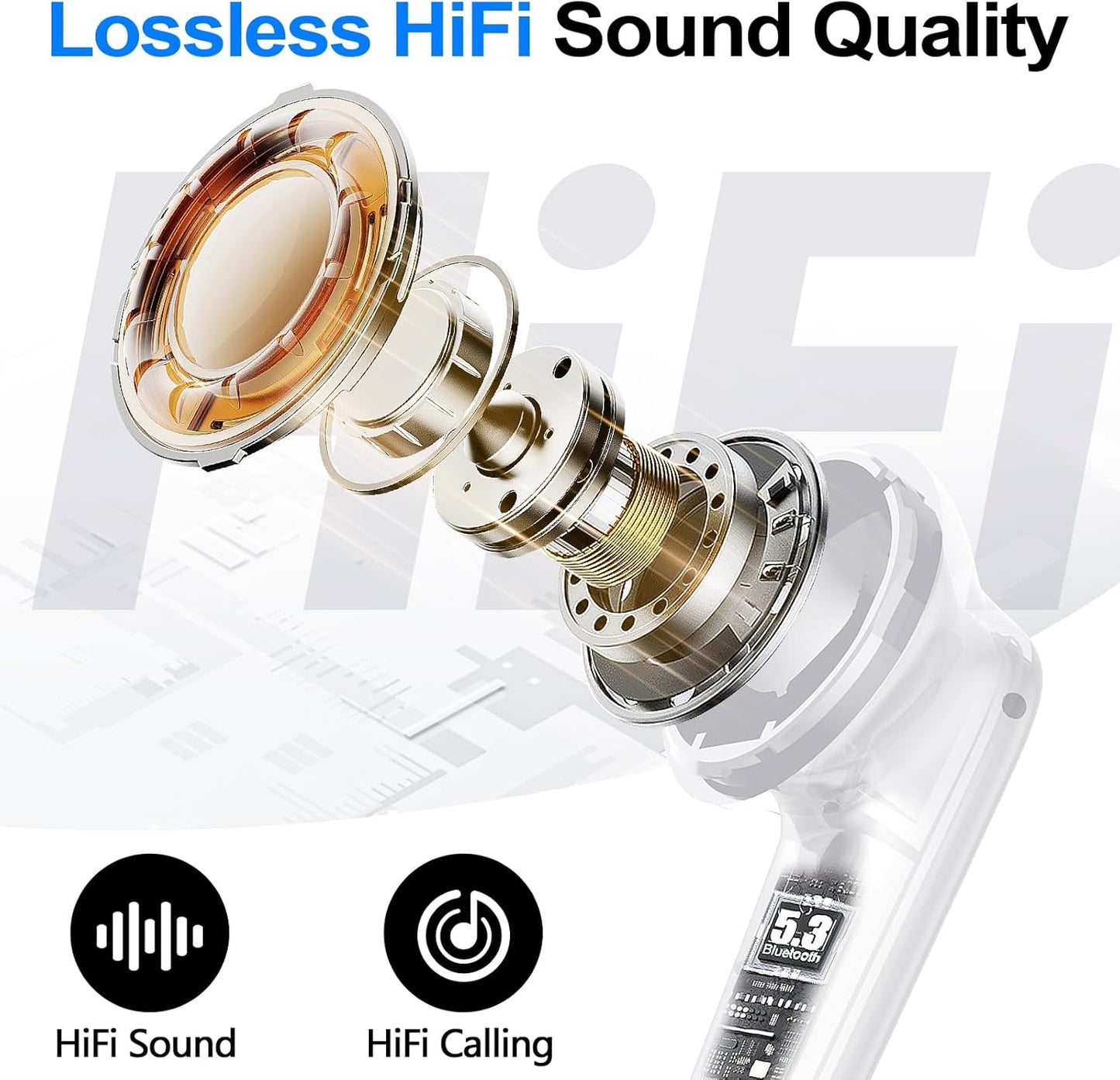 kurdene Wireless Earbuds Bluetooth 5.4 Headphones 60H Playtime Deep Bass Stereo Ear Buds with Mic Comfort Lightweight in Ear Earphones for Workout/Running White