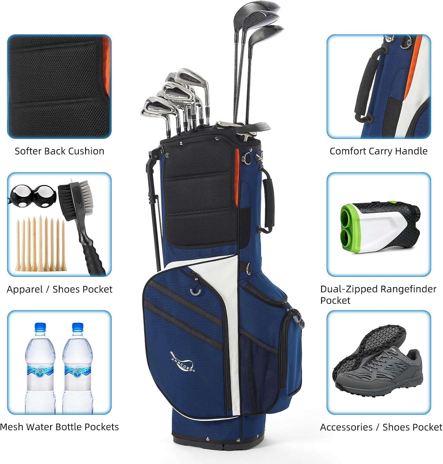 Golf Stand Bag 14 Way Top Dividers Full-Length with Stand, 7 Pockets, Lightweight Golf Bag for Men, Dual Strap, Rain Hood, Portable Golf Club Bag for Men Women