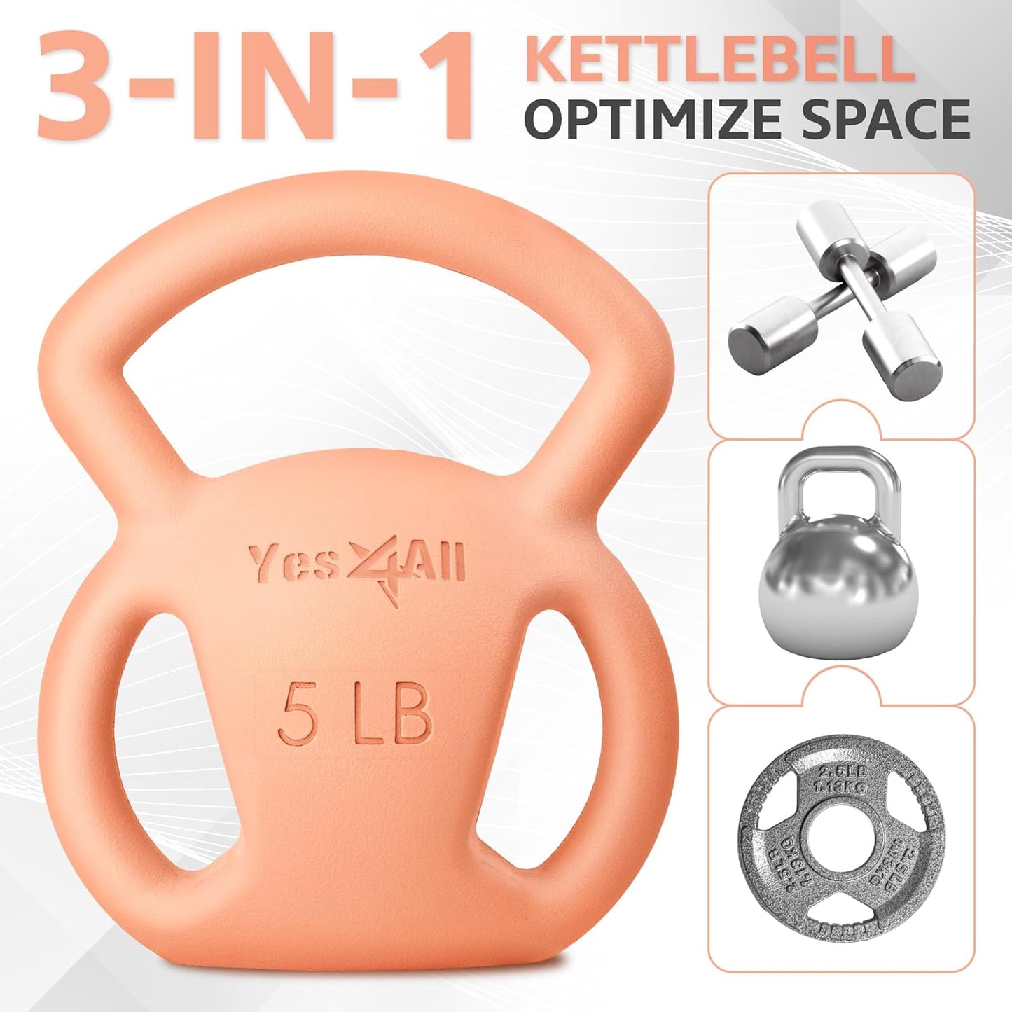 Yes4All Kettlebell 10&15lb Weight with Wide Multigrip Handle for Dumbbell Weights Exercises, Full Body Workout Equipment