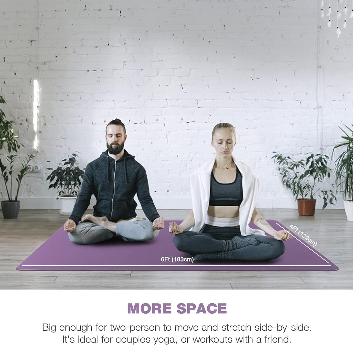 Large Yoga Mat for Men and Women 1/4 & 2/5 Inch Extra Thick TPE Fitness Mat for Home Gym Workout, Non-Slip, Eco Friendly Exercise Mat for Yoga, Pilates, Stretching, Meditation