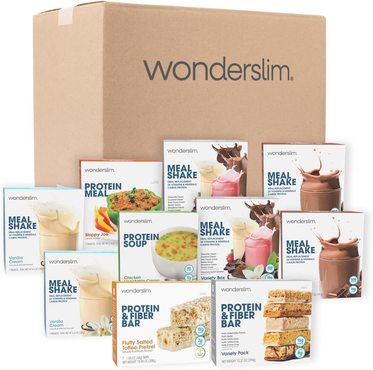 Wonderslim 4 Week Weight Loss Meal Kit – 140 Ready to Eat Diet Foods for Weight Loss, Prepackaged Meals & Snacks for Men & Women, with Built-in Structure for Long-Term Success