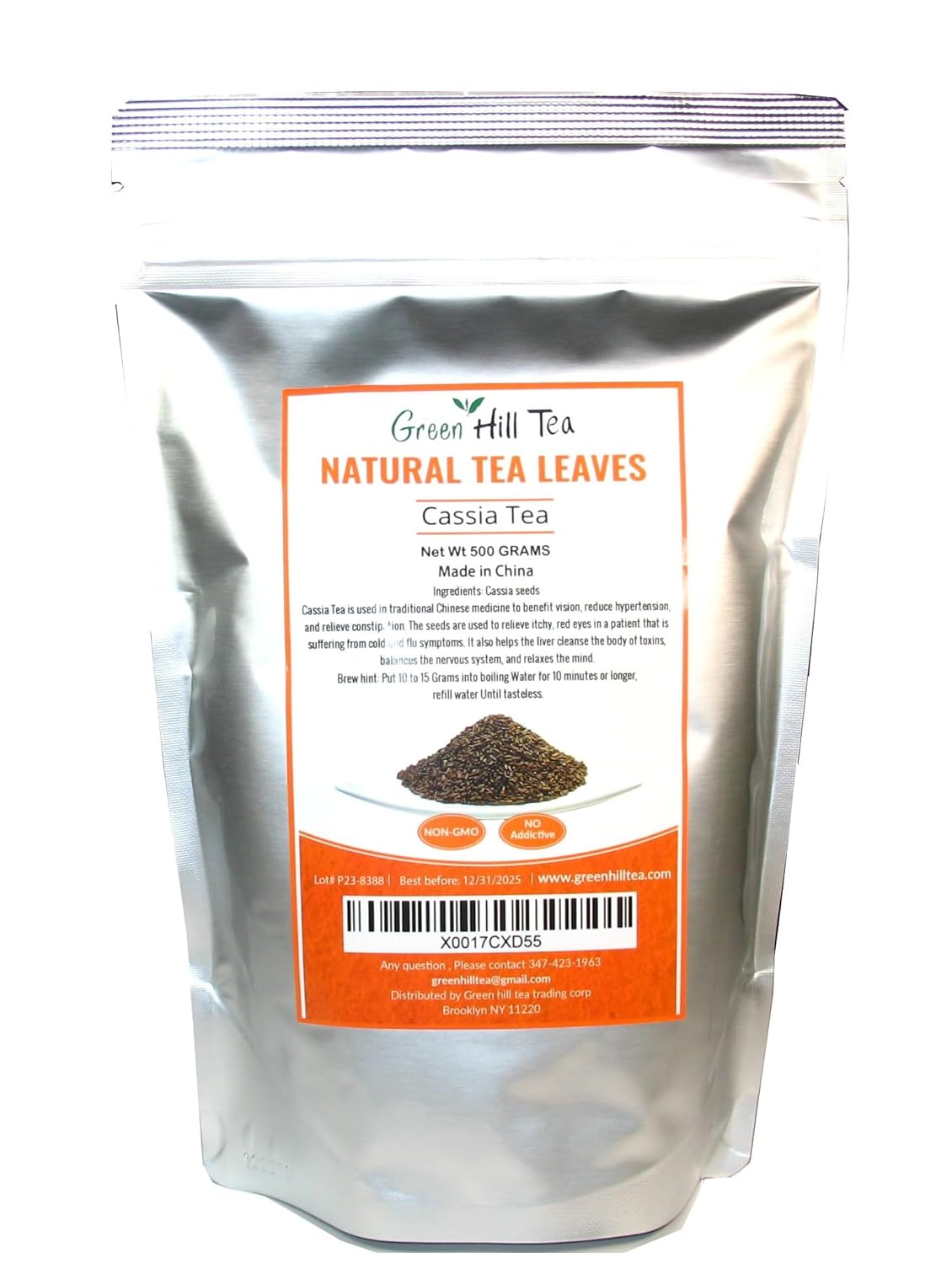 Green Hill Cassia Tea – Loose Leaf Chinese Herbal Tea – beneficial for "detox" – 100% Natural,NO GMO,Caffeine free packed in ziplock foil bag 500 grams