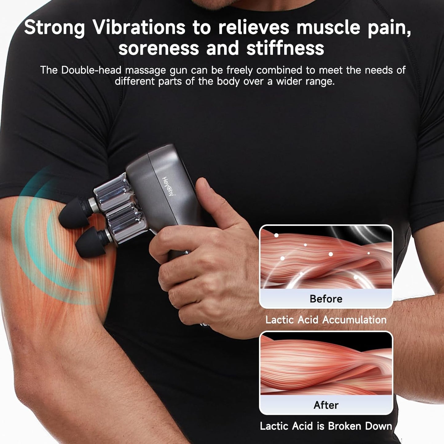 Mini Massage Gun with Double-Head, Deep Tissue Percussion Muscle Massage Gun for Relaxation, Portable Handheld Massager Gun for Athletes Relieving Pain, Soreness and Stiffness