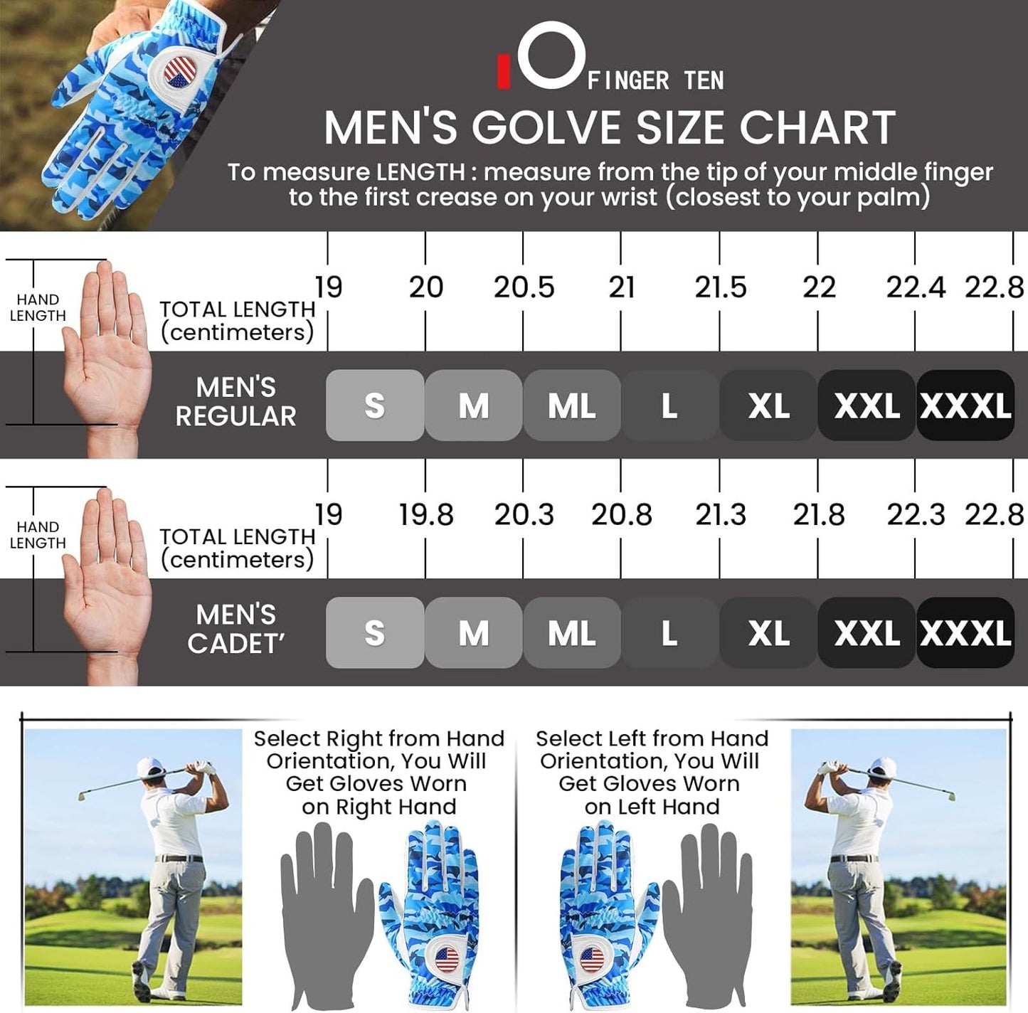 FINGER TEN Golf Gloves Men Right Handed Golfer Left Hand with Ball Marker 2 Pack Leather Breathable Comfortable Weathersof Grip Size Small Medium ML Large XL