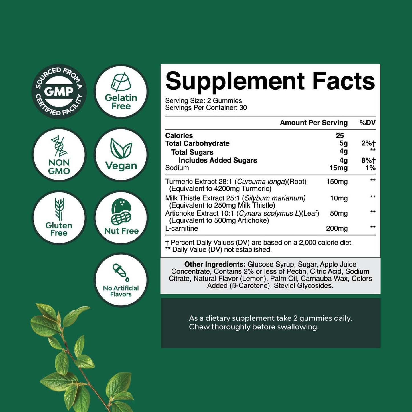 Cleansing Herbal Liver Detox Gummies Liver Support Milk Thistle Gummies with Artichoke Extract Turmeric Curcumin and L-Carnitine - Vegan and Non-GMO - Sweet Lemon (30 Servings)