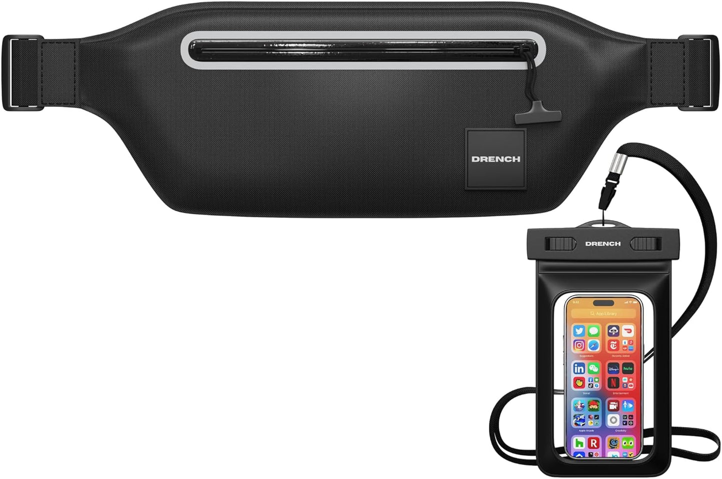 DRENCH Waterproof Waist Pouch with Floating Waterproof Phone Case | Submersible Dry Bag Fanny Pack | Phone Holder for Swimming, Boating, SUP, Snorkeling | IPX8 Floating Phone Pouch Included