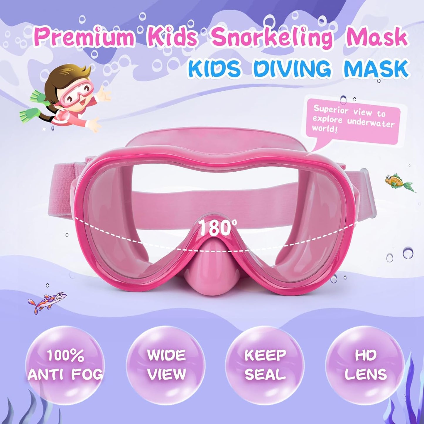 Kids Swim Goggles with Nose Cover, Anti-Leak Swim Mask with Elastic Fabric Strap, UV Protection Swimming Goggles for Kids