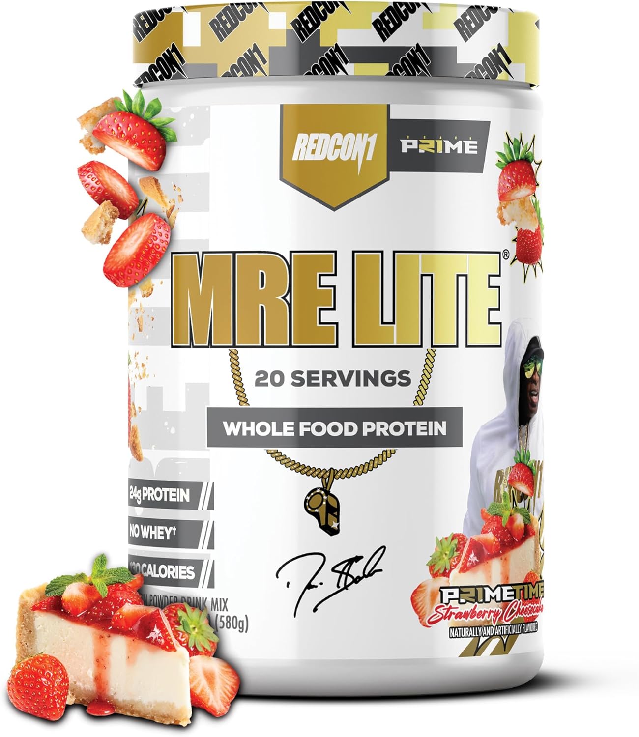 REDCON1 Whole Food Animal Protein Powder - Coach Prime MRE Lite Protein Powder - Low Carb with No Whey - 24g Protein - Prime Time Strawberry Cheesecake (20 Servings)
