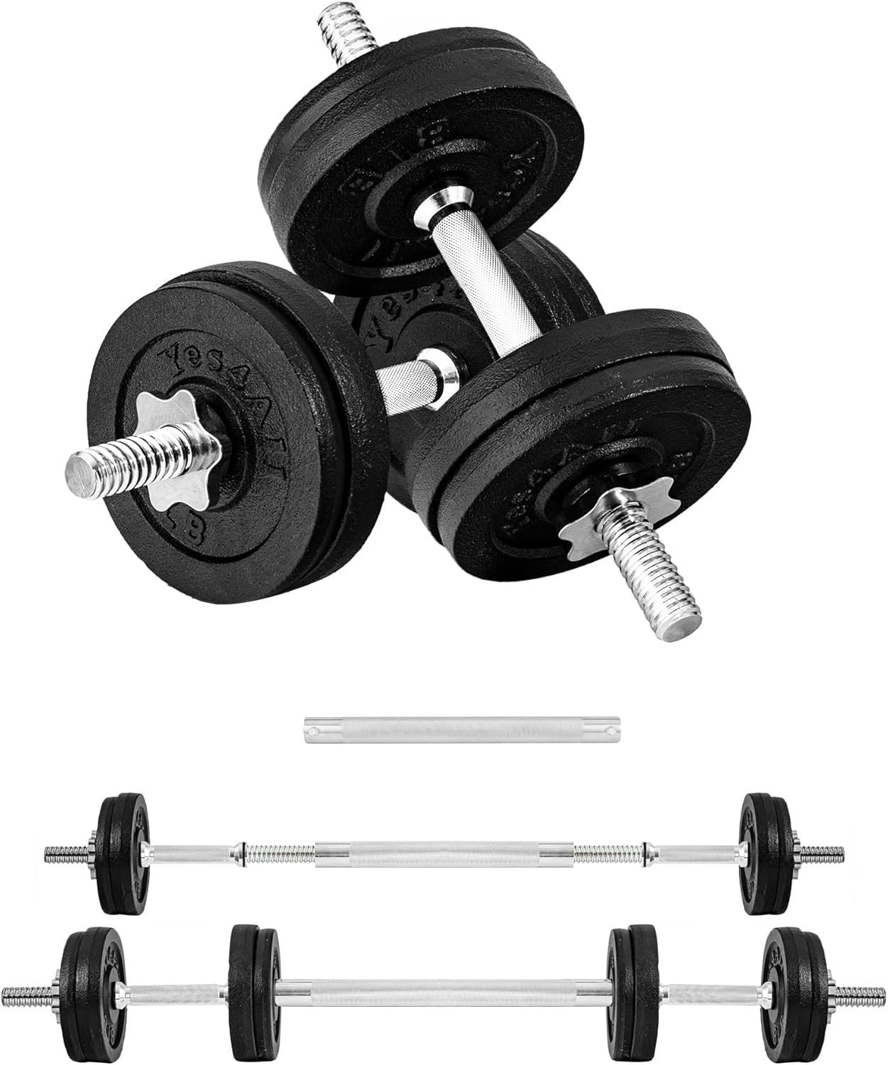 Yes4All Old School Adjustable Dumbbell Set with Weight Plates, Star Lock Collars/Connector, 40lbs to 200lbs Adjustable Weight Plates Set