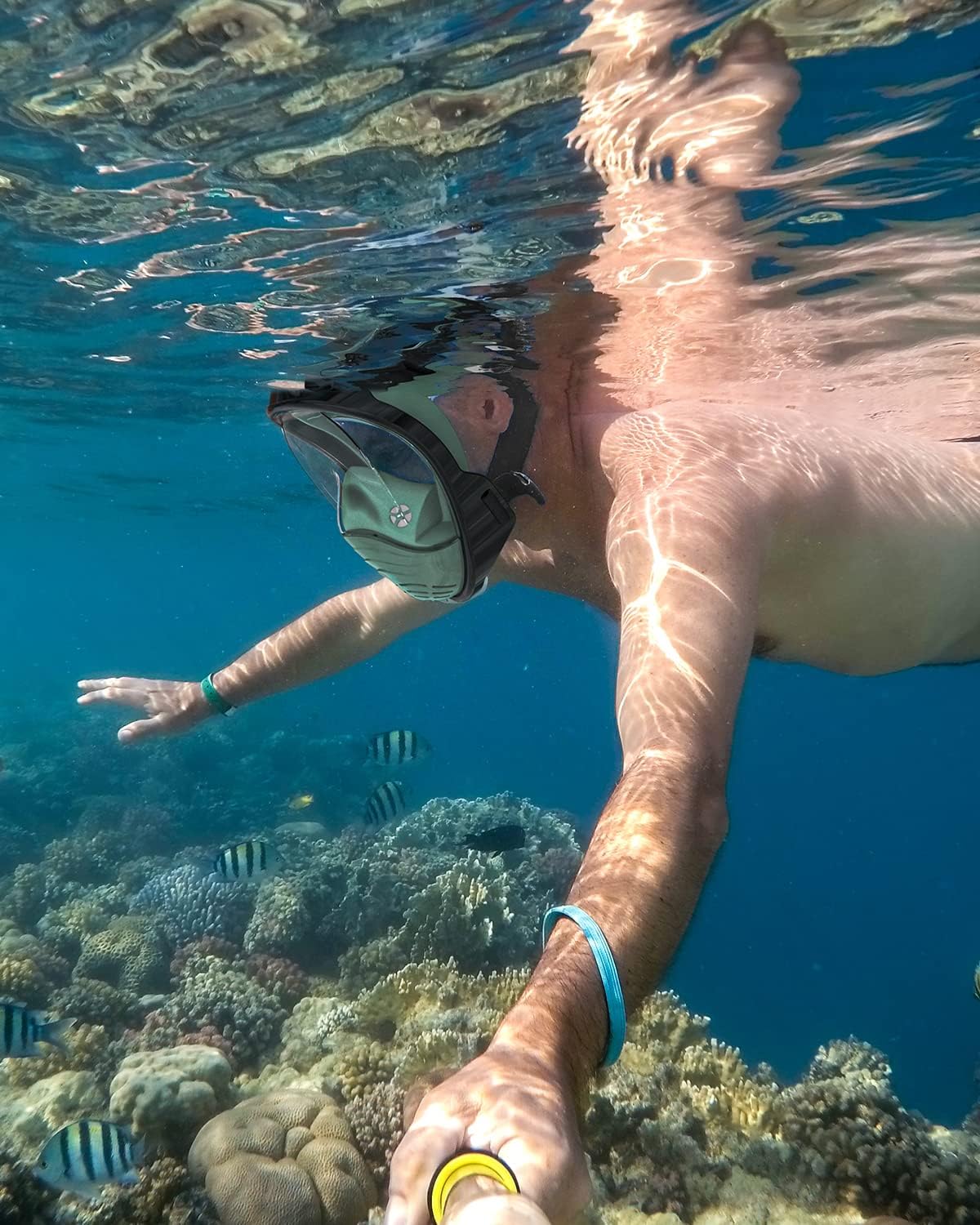 QingSong Full Face Snorkel Mask for Adults, Snorkeling Gear with Camera Mount, 180 Degree Panoramic View Snorkel Set Anti-Fog Anti-Leak