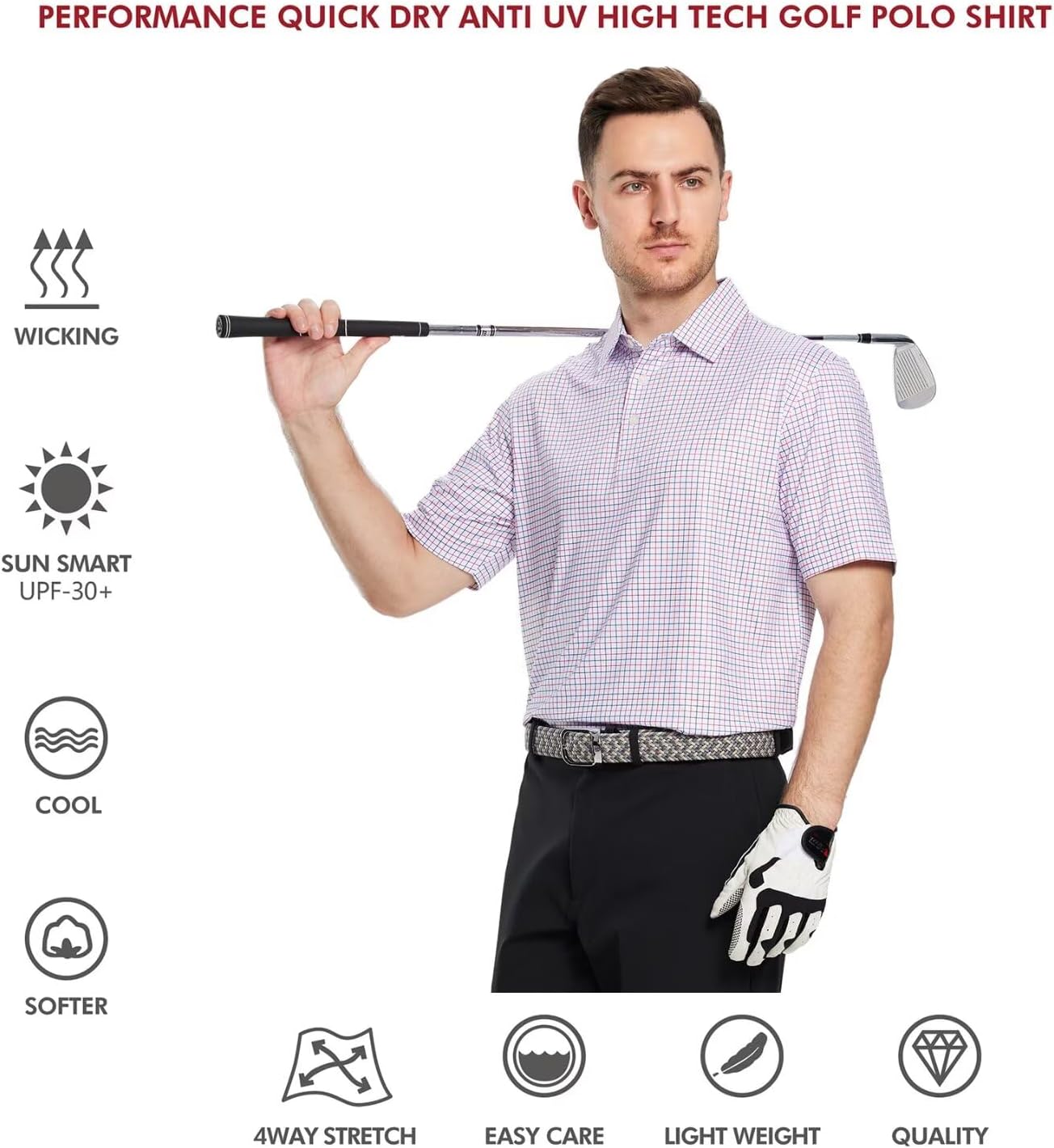 Men's Golf Polo Shirts Short Sleeve Striped Performance Moisture Wicking Dry Fit Golf Shirts for Men