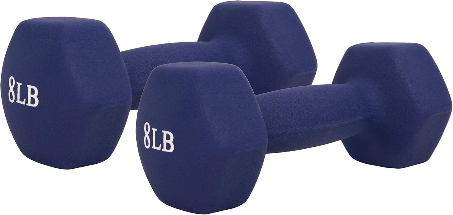 Sunny Health & Fitness Neoprene Coated Hex Shaped Dumbbell Non-Slip Fitness Weights for Home Gym Exercise, Full Body Workout Strength Building, Weight Loss, Sold in Pairs - Sizes - 2LB, 5LB, 8LB, 10LB