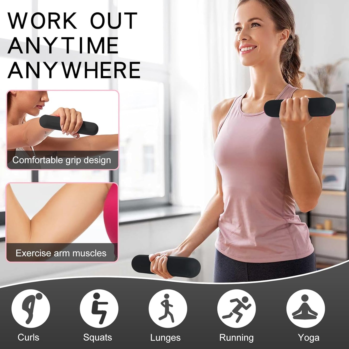 Dumbbell Hand Weight Bars for Women,3lbs Dumbbells Set of 2 or 1pcs Kettlebell Ring for Walking,Workout,Pilates,Strength Training, Gym,Running,Yoga, Dance, Aerobics, Cardio