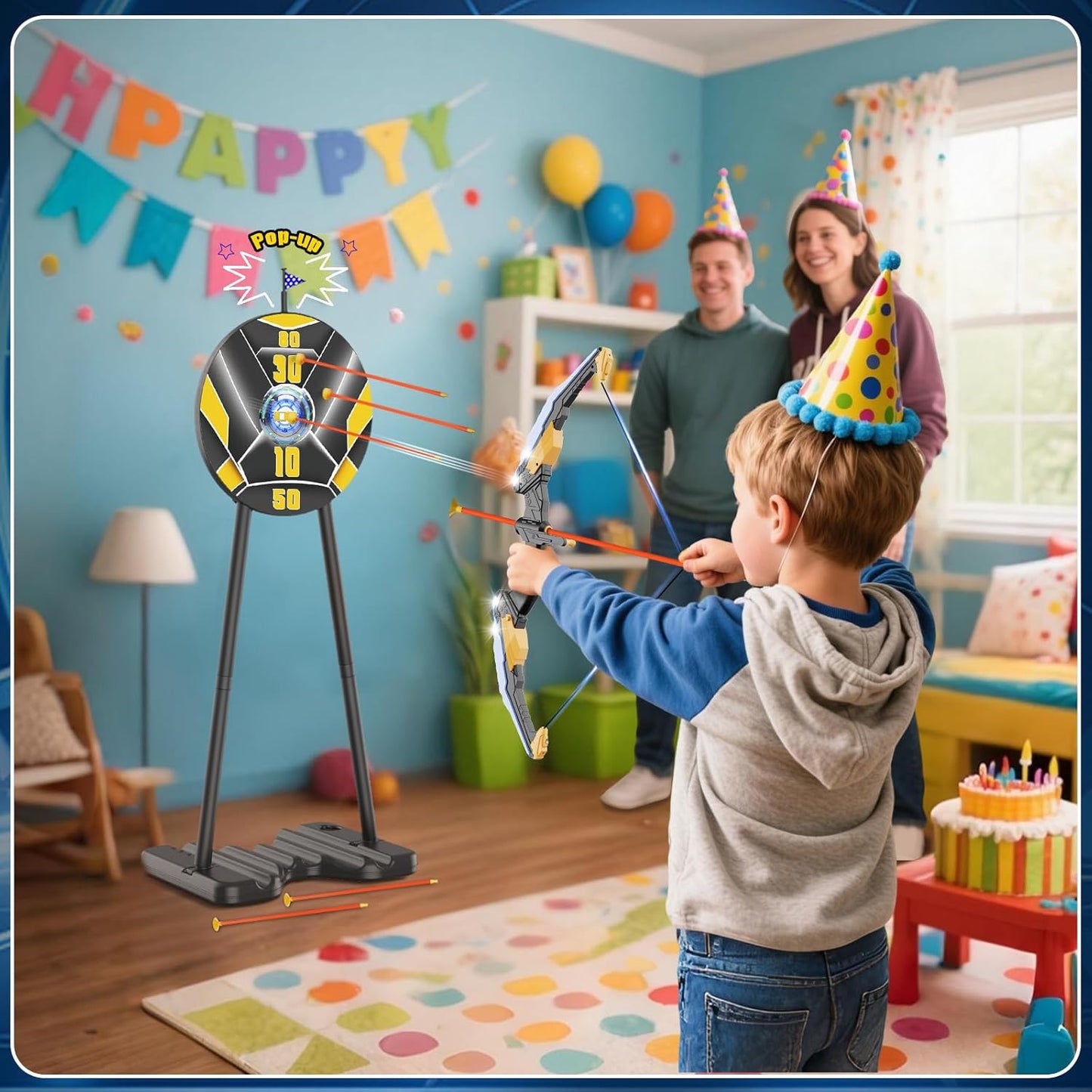 TIGTECGAME 2 Pack Bow and Arrow for Kids, LED Light Up Archery Set with 20 Suction Cup Arrows, 1 Standing Target with Flag Score, Indoor Outdoor Play Sport Toys Gifts for Kids, Boys & Girls Ages 3-12