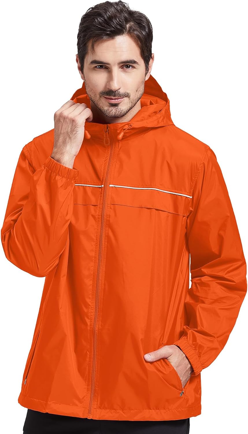 SWISSWELL Rain Jacket Men Waterproof Windbreaker, Lightweight Hooded Raincoat for Daily Casual