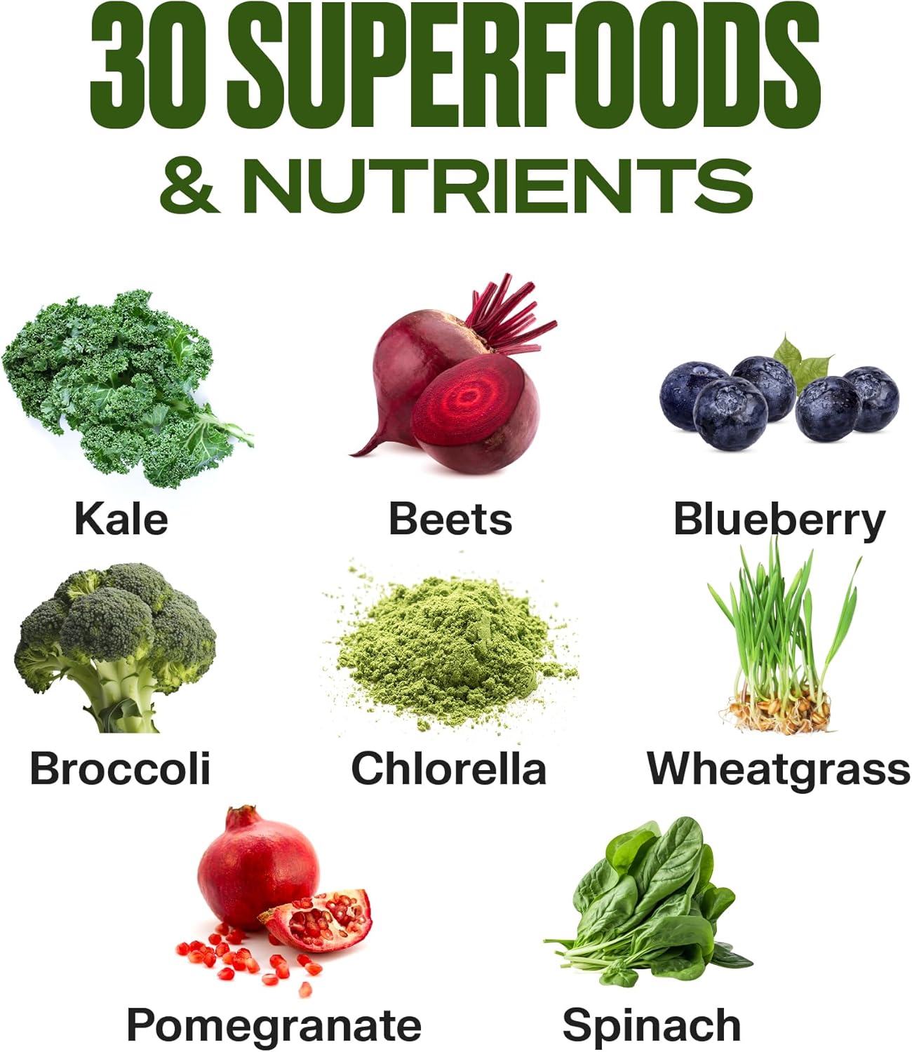 VitaHustle ONE Superfood Super Greens Powder with Prebiotics + Probiotics, Reduce Bloating, Detox, Gut Health, Spirulina, Chlorella, Digestive Enzymes (Berry Flavor, 25 Servings)