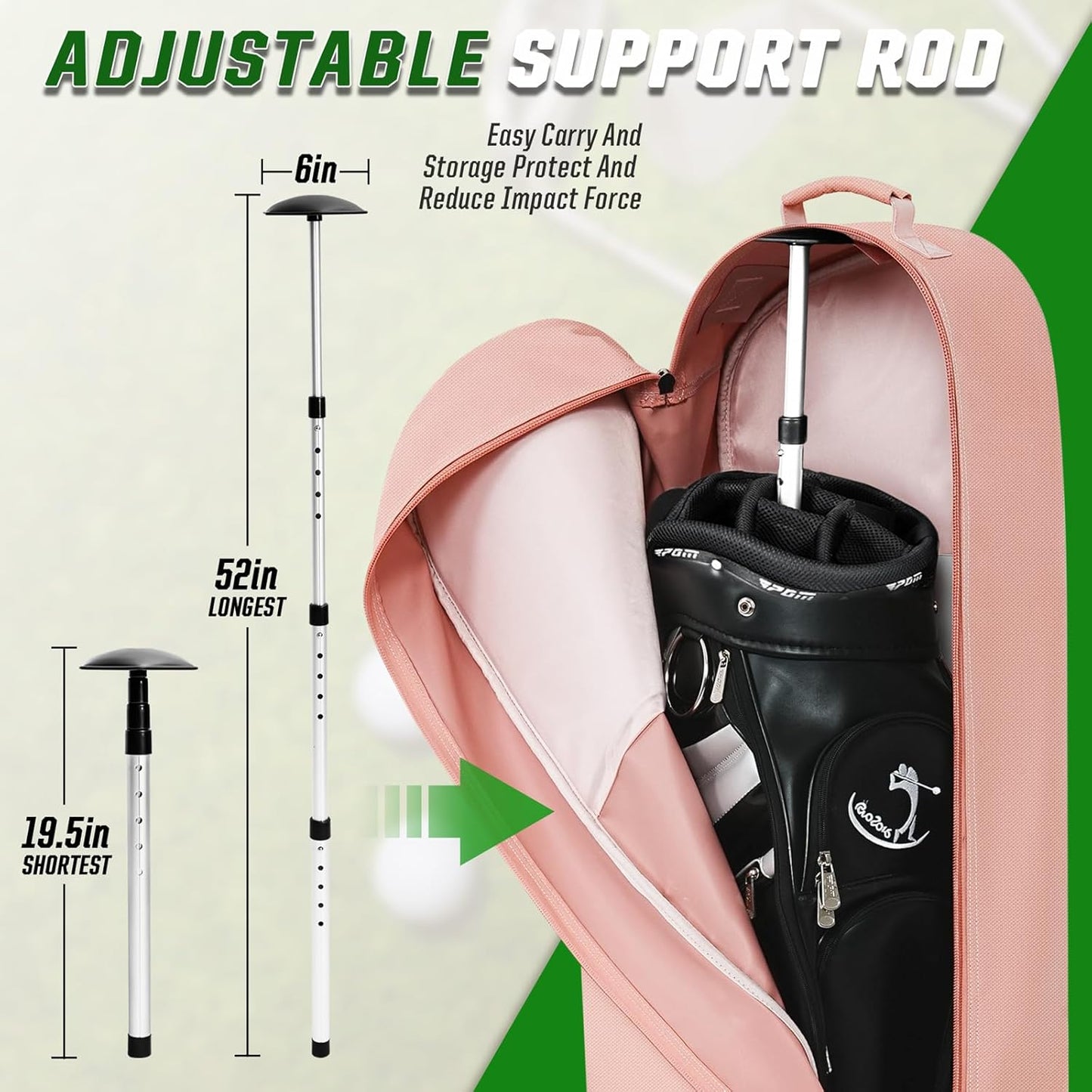 Golf Travel Bags for Airlines with Adjustable Support Rod and Detachable Shoulder Straps, Soft Foldable Golf Club Travel Covers, 900D Heavy Duty Oxford